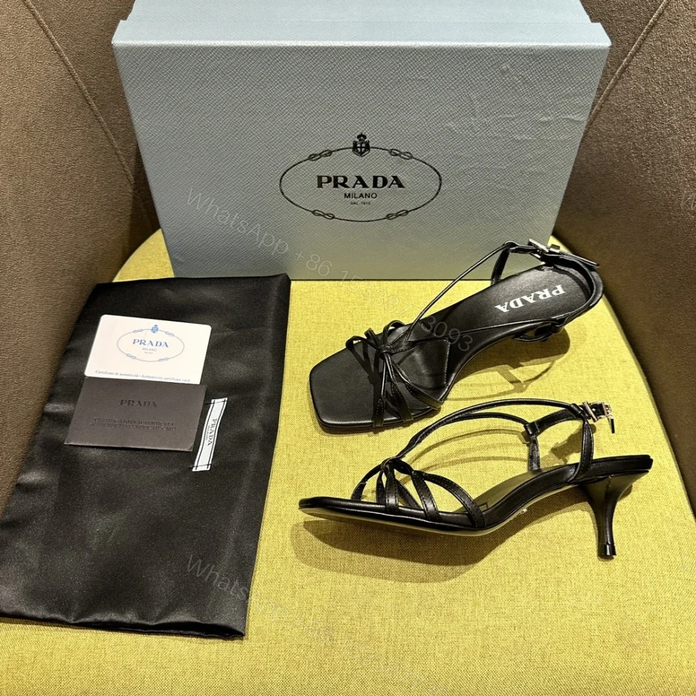 View 4 of 高仿Prada*1X504B方頭一字中踭涼鞋5.5CM黑色免檢版