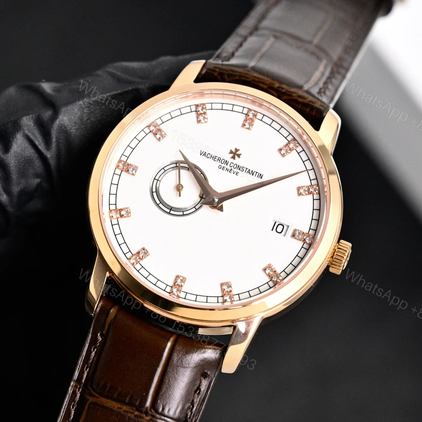 View 3 of Vacheron Constantin Traditionnelle Small Seconds Men’s Watch – 18K Rose Gold Diamond Bezel 82572/000R-9604