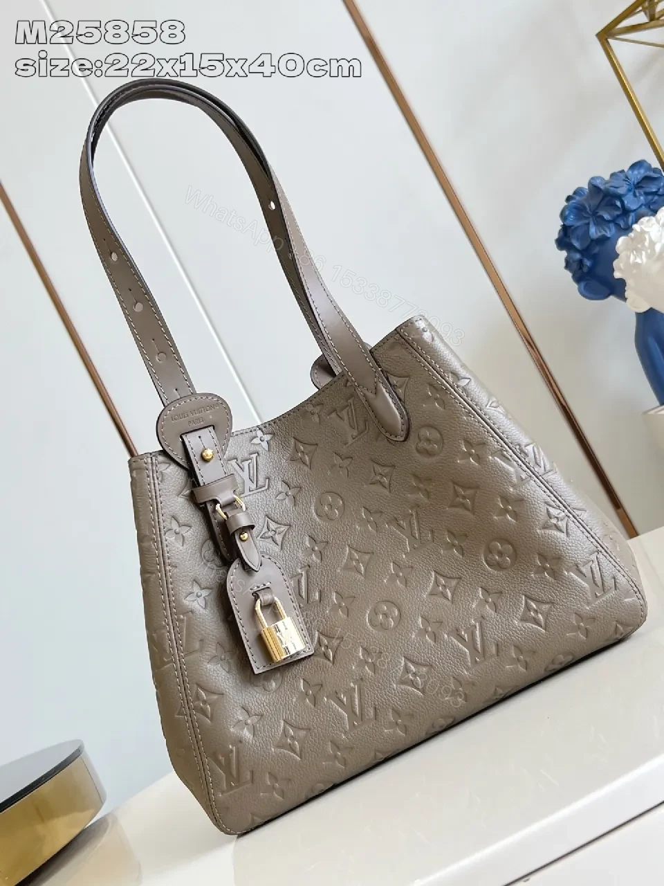 Taupe Monogram Leather Tote: Structured Luxury Carryall — view 1