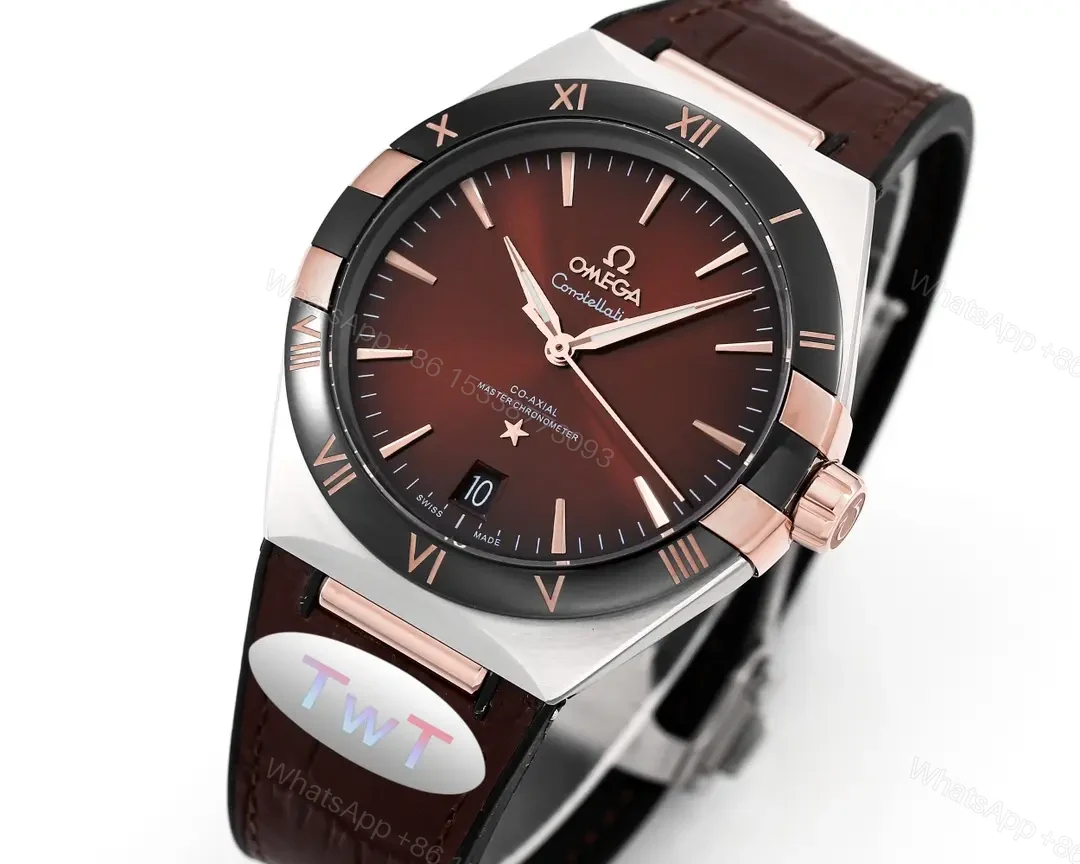 View 2 of Omega Constellation Meteorite Series 5th Generation Watch 41mm Brown Dial Rose Gold and Stainless Steel Case Brown Leather Strap
