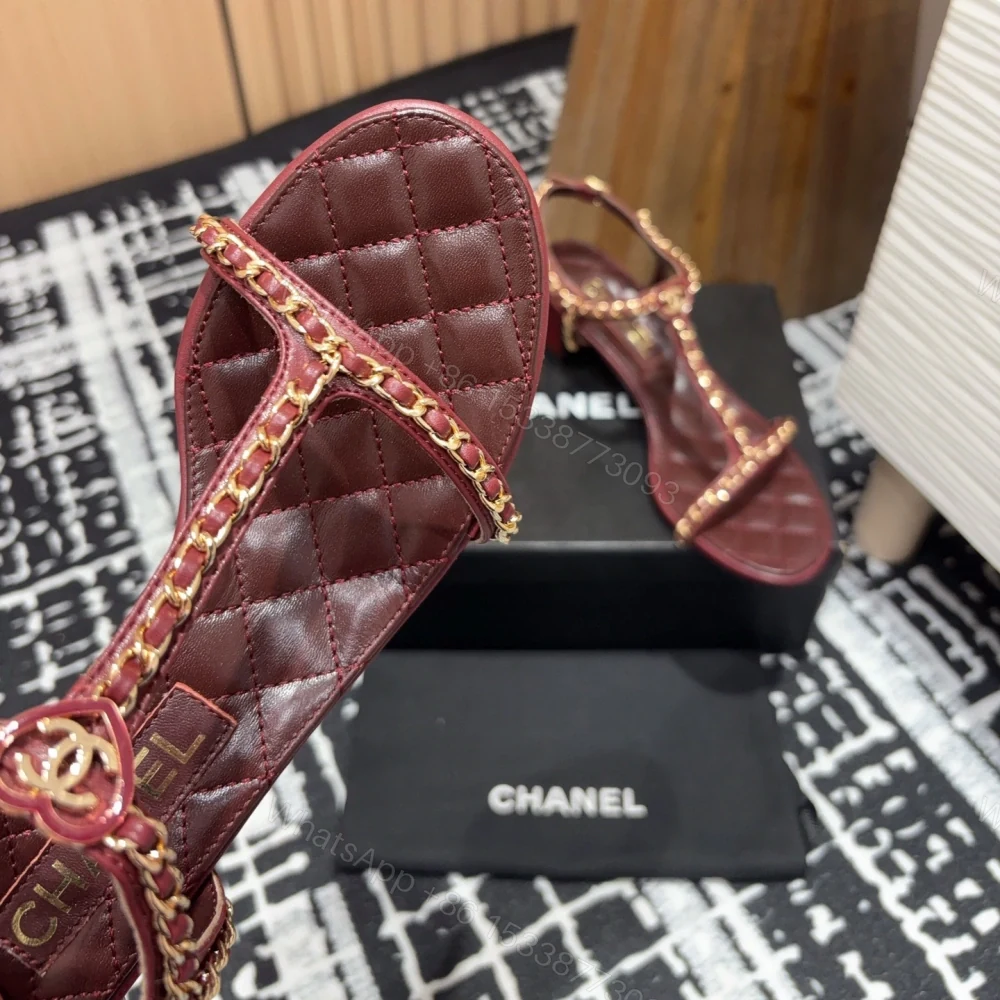 View 6 of 高仿Chanel*25C系列G36122A小羊皮中踭涼鞋紅色5CM免檢版
