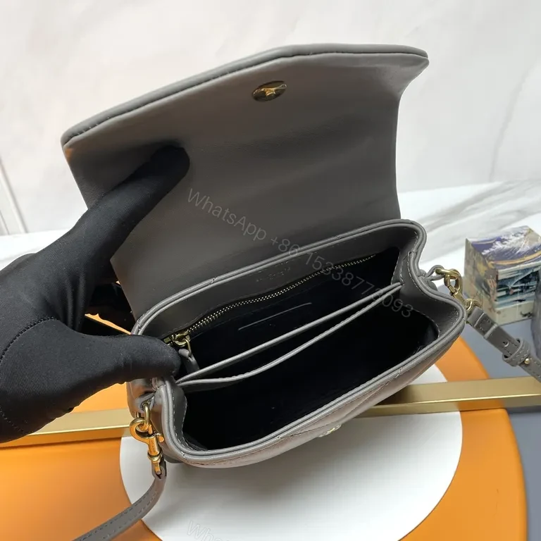 View 3 of Structured Gray Quilted Crossbody with Gold YSL Hardware Bag