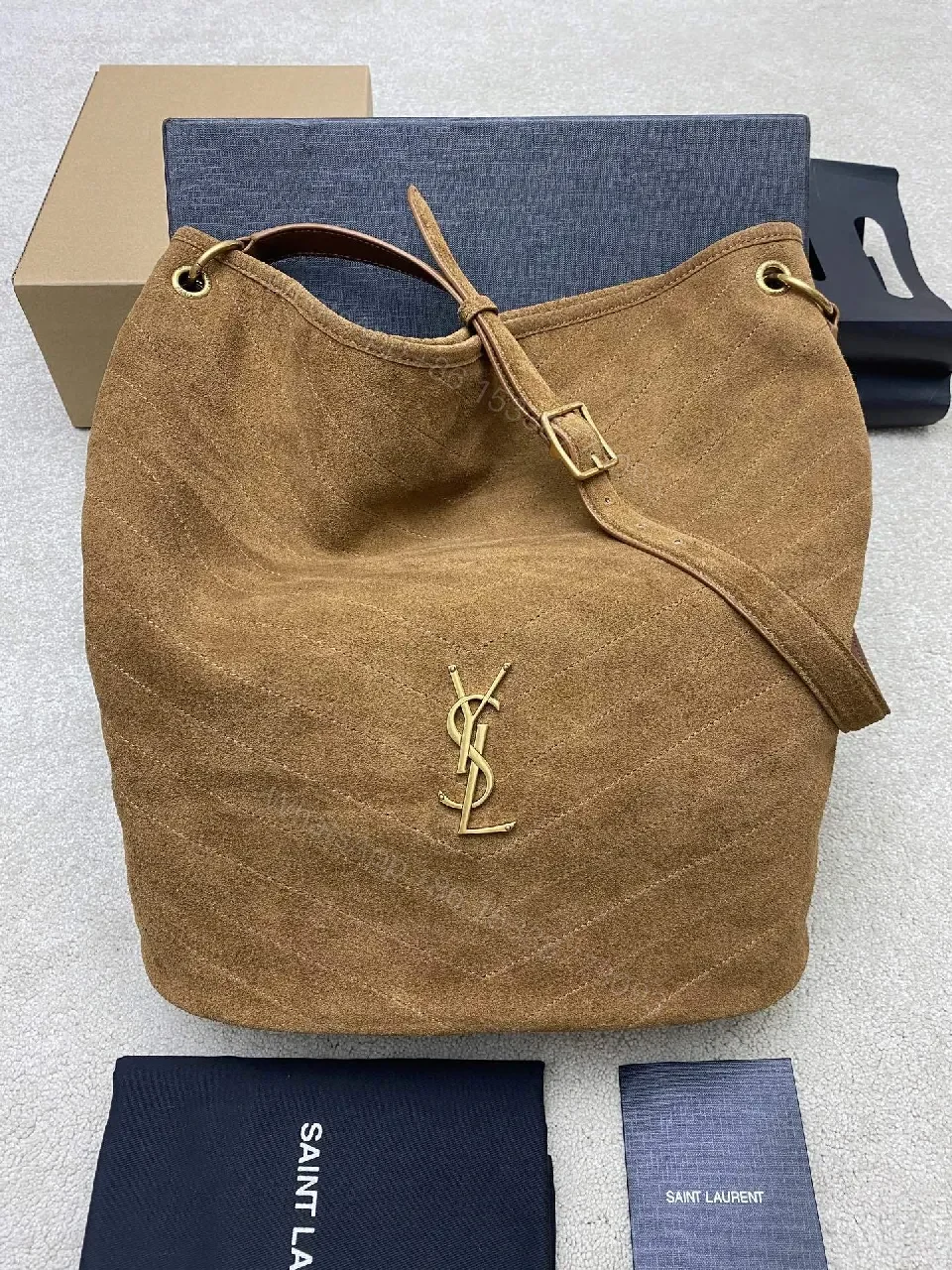 Soft Suede Hobo Bag with Adjustable Strap, Tan Caramel, Luxury Style, YSL-inspired Gold Hardware, Bag — view 1