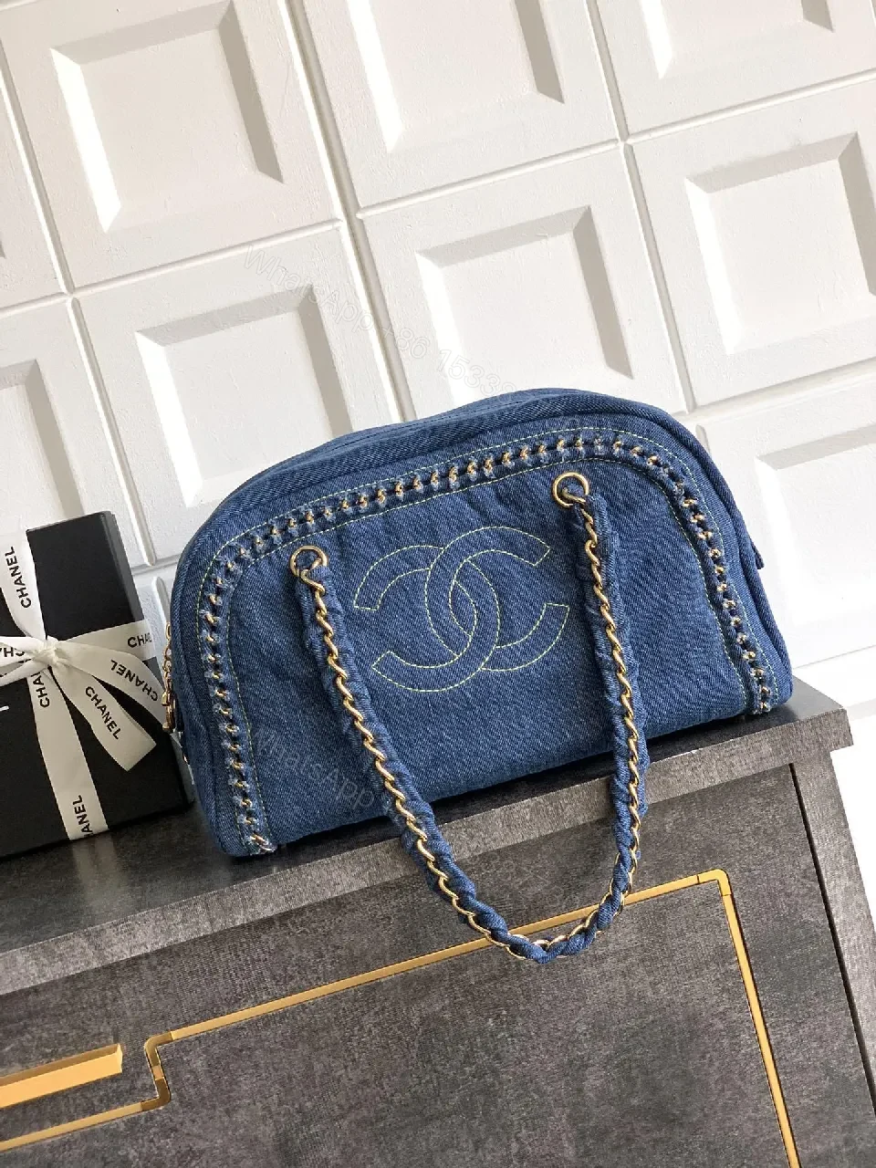 Denim Mini Bag + Chain Handle + Structured + Couture Vibe + Bag — view 1