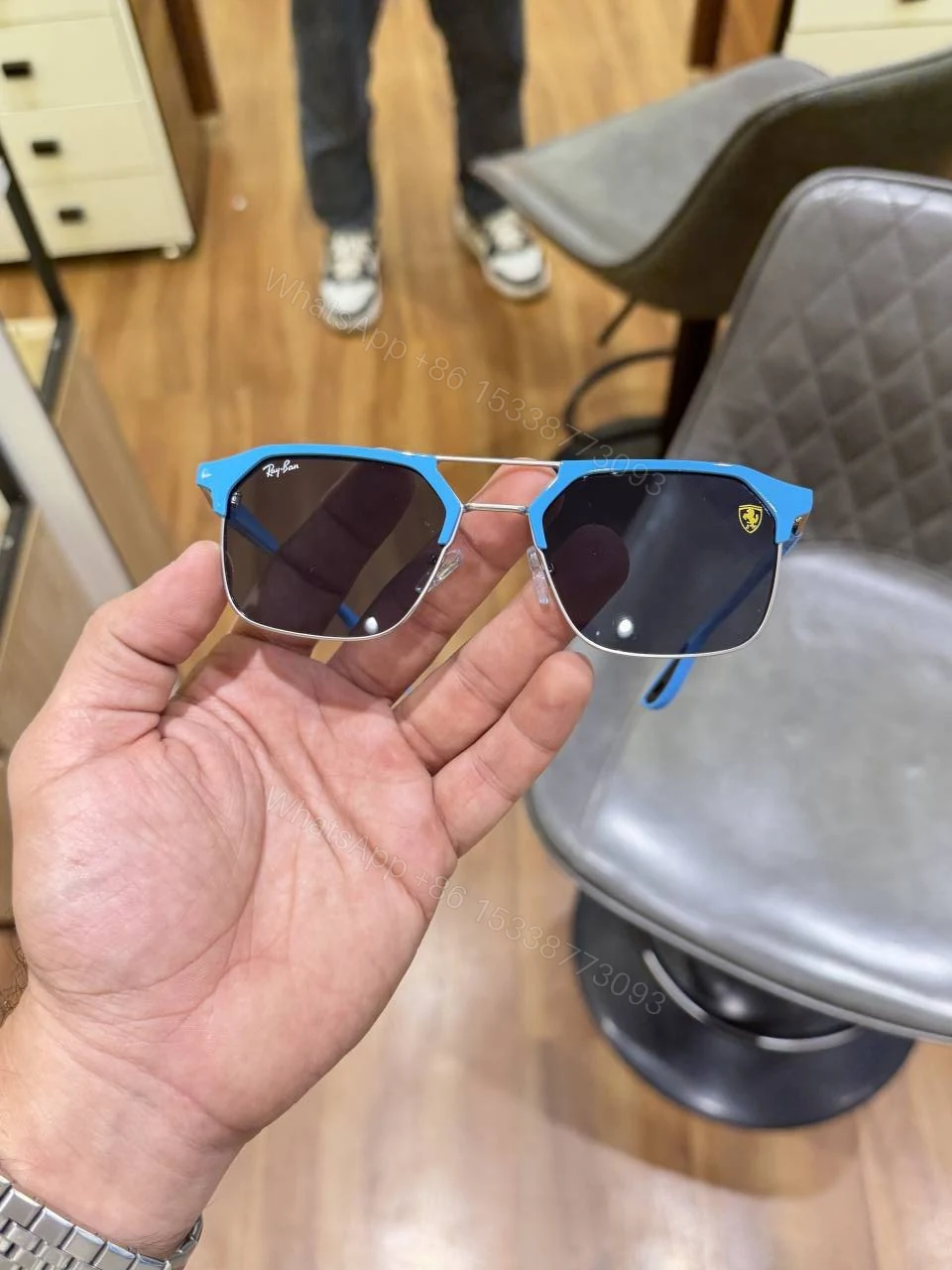 View 4 of First Copy RayBan 04 Silver Blue Luxury Sunglasses Premium UV Protected Eyewear