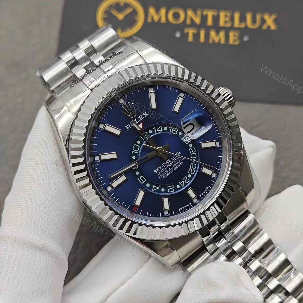 View 4 of Rolex Sky-Dweller Blue Dial Stainless Steel 336934 Jubilee Replica