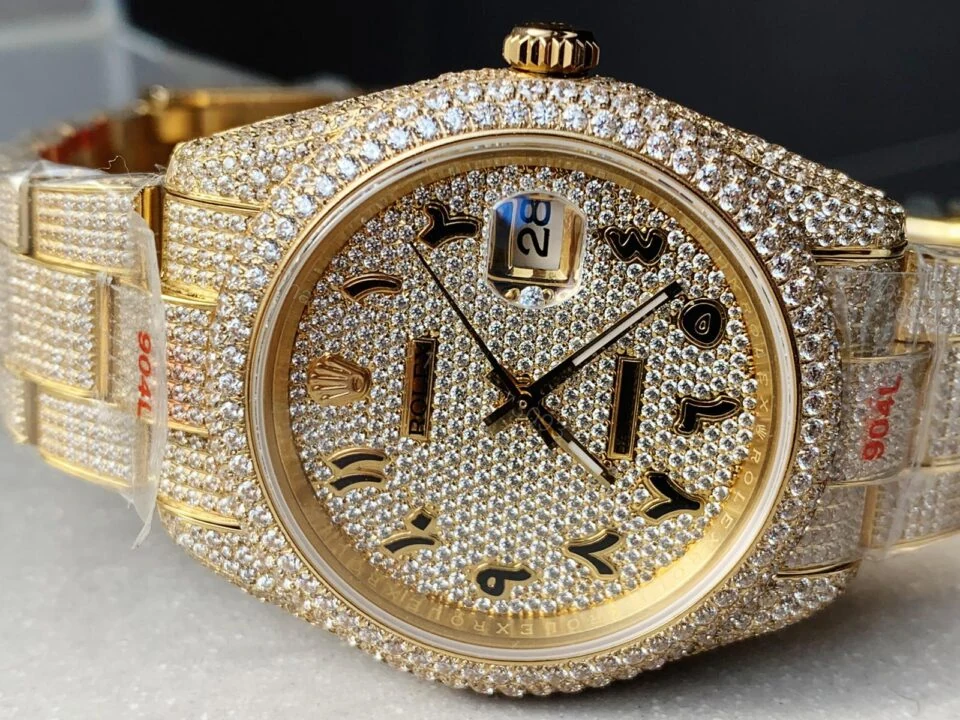 View 2 of Rolex OYSTER PERPETUAL 41mm 904L SS SILVER/GOLD MOISSANITE DIAMONDS BRACELET AND DIAL A2824 iced out