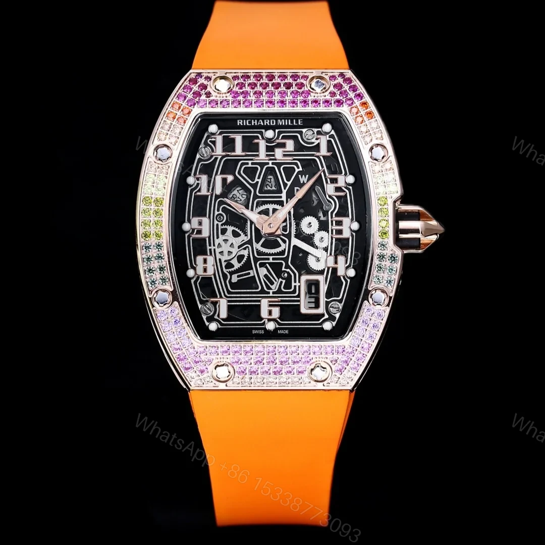 Richard Mille RM67-01 Automatic Ultra Thin Skeleton Watch 38/48MM Barrel Case Orange Strap Digital Hour Markers Premium EditionRM67-01-UT-ORG-DM48 — view 1