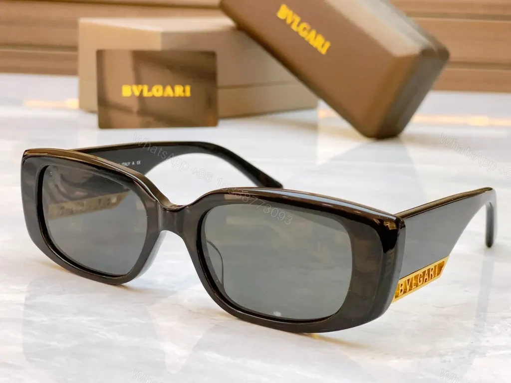 View 9 of Chic White Square Sunglasses: Bold Geometry, BVLGARI Logo