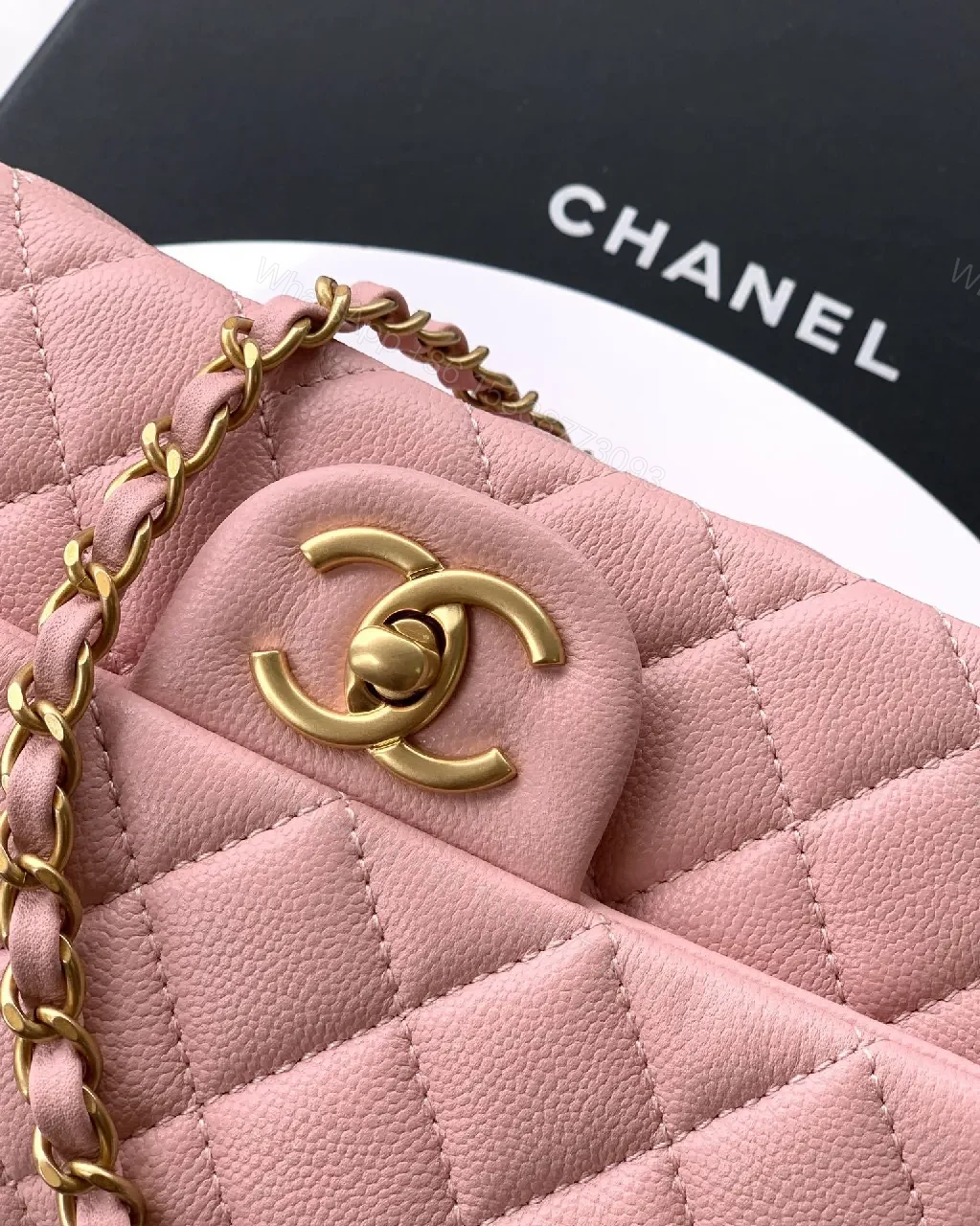 View 4 of Pink Quilted Flap Bag with Gold Chain - Chic Crossbody Luxury