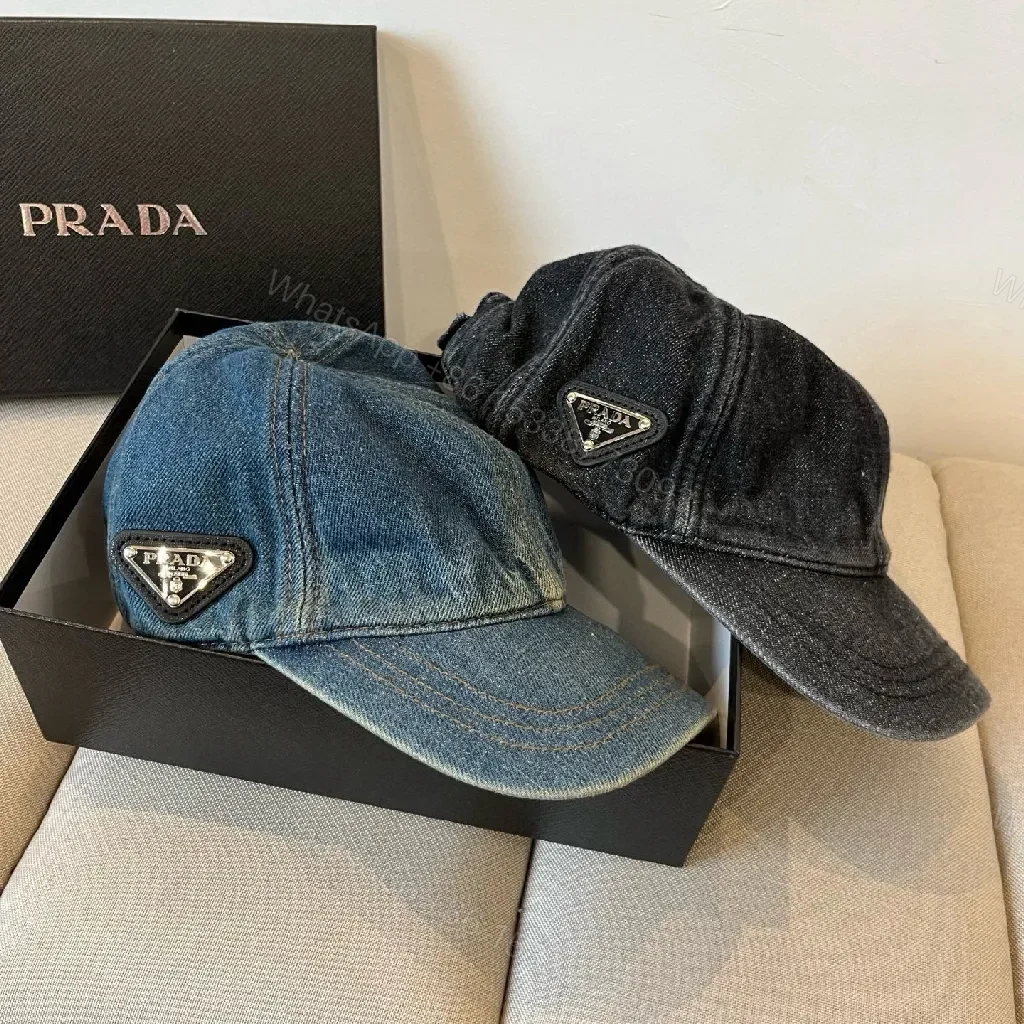 View 9 of Denim-Texture Cap with Subtle Prada Emblem, Casual Luxe Cap