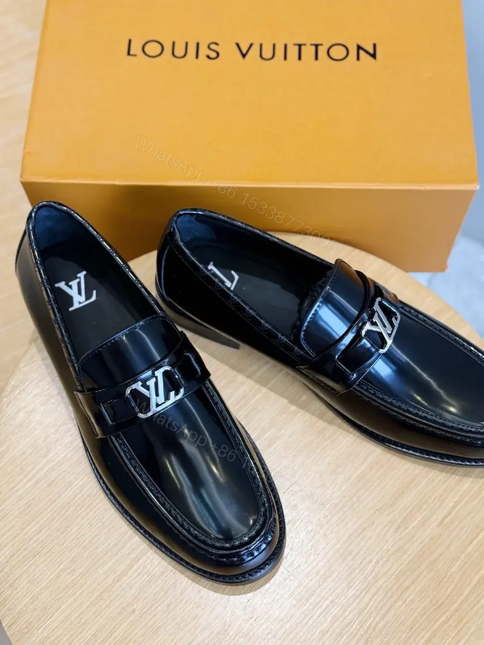 View 10 of Black Patent Leather Loafer Elegant buckle Louis Vuitton Style Shoes