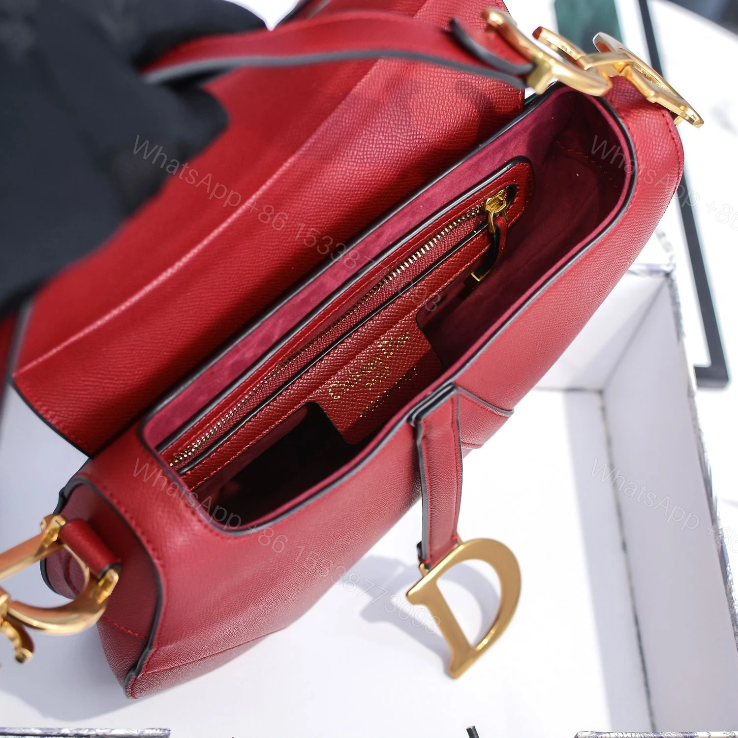 View 3 of Saddle Bag with Strap Grained Calfskin