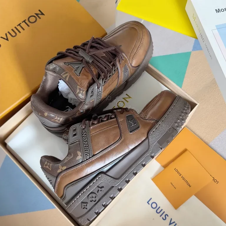 View 3 of Premium Leather LV-Detail High-Top Sneakers for All-Day Comfort
