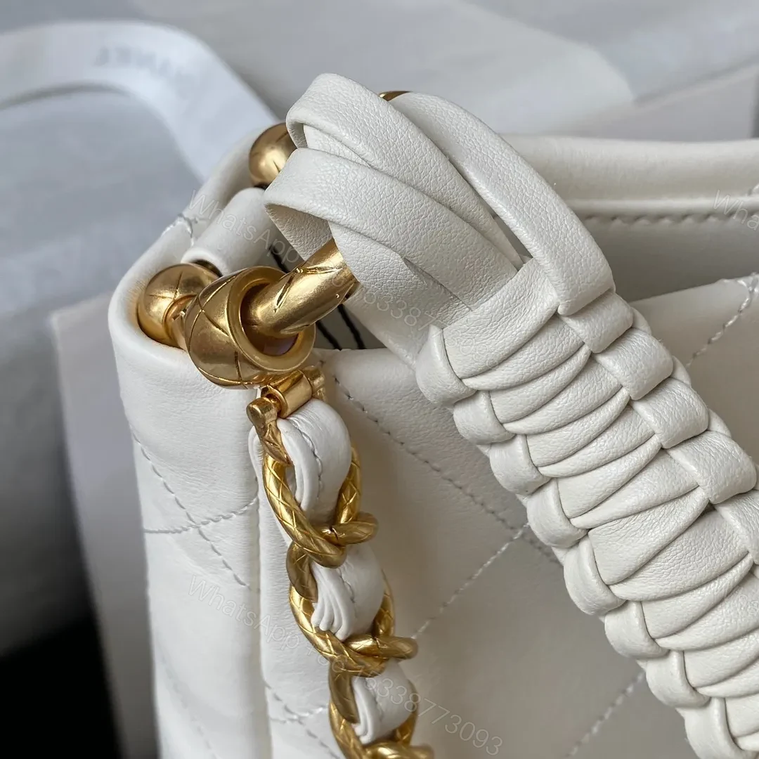 View 6 of Chanel Calfskin Hobo Bag White/Black
