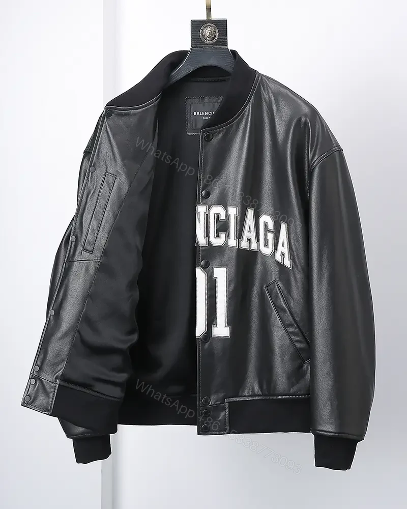 View 8 of Bold Leather Varsity Jacket: Designer-Inspired, Luxe Texture, Durable