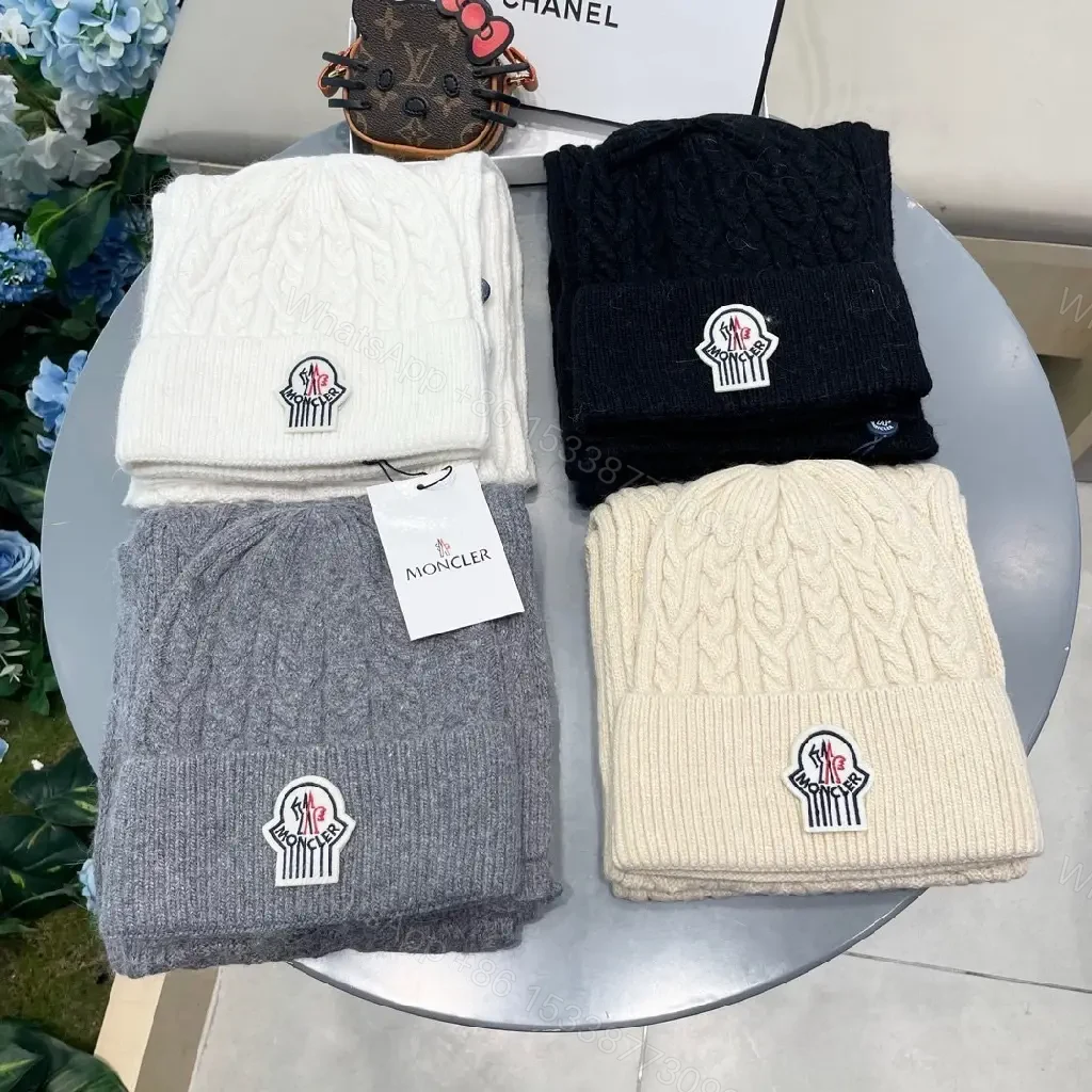 View 5 of Gray Cable-Knit Scarf & Beanie Set — Luxe Warmth, Subtle Moncler-Inspired Detail