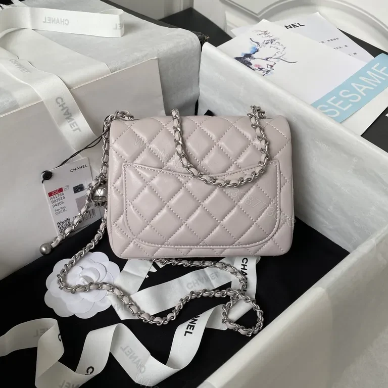 View 8 of Soft Quilted Pink Mini Bag with Iconic Chain Strap