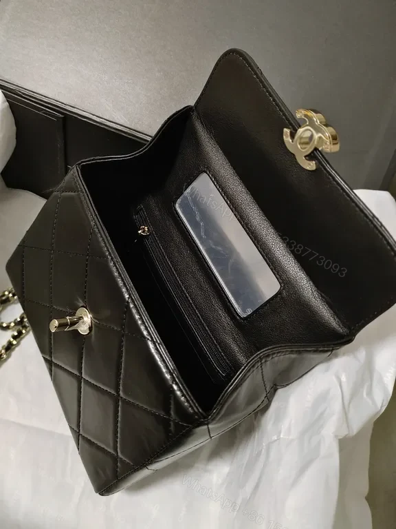 View 9 of Chic Quilted Black Leather Handbag, Gold Chain, Compact