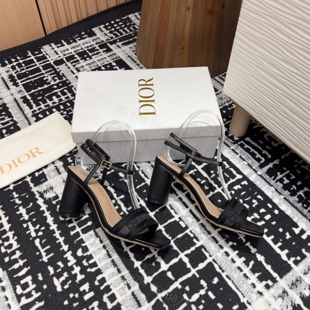 View 8 of 高仿Dior*Dway系列KDQ896一字高跟刺繡涼鞋黑色免檢版