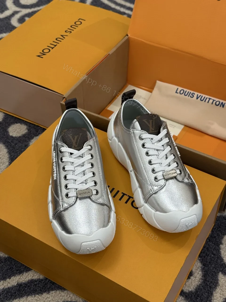 View 8 of Metallic Silver Chunky Sneakers: Luxe Designer-Inspired Comfort