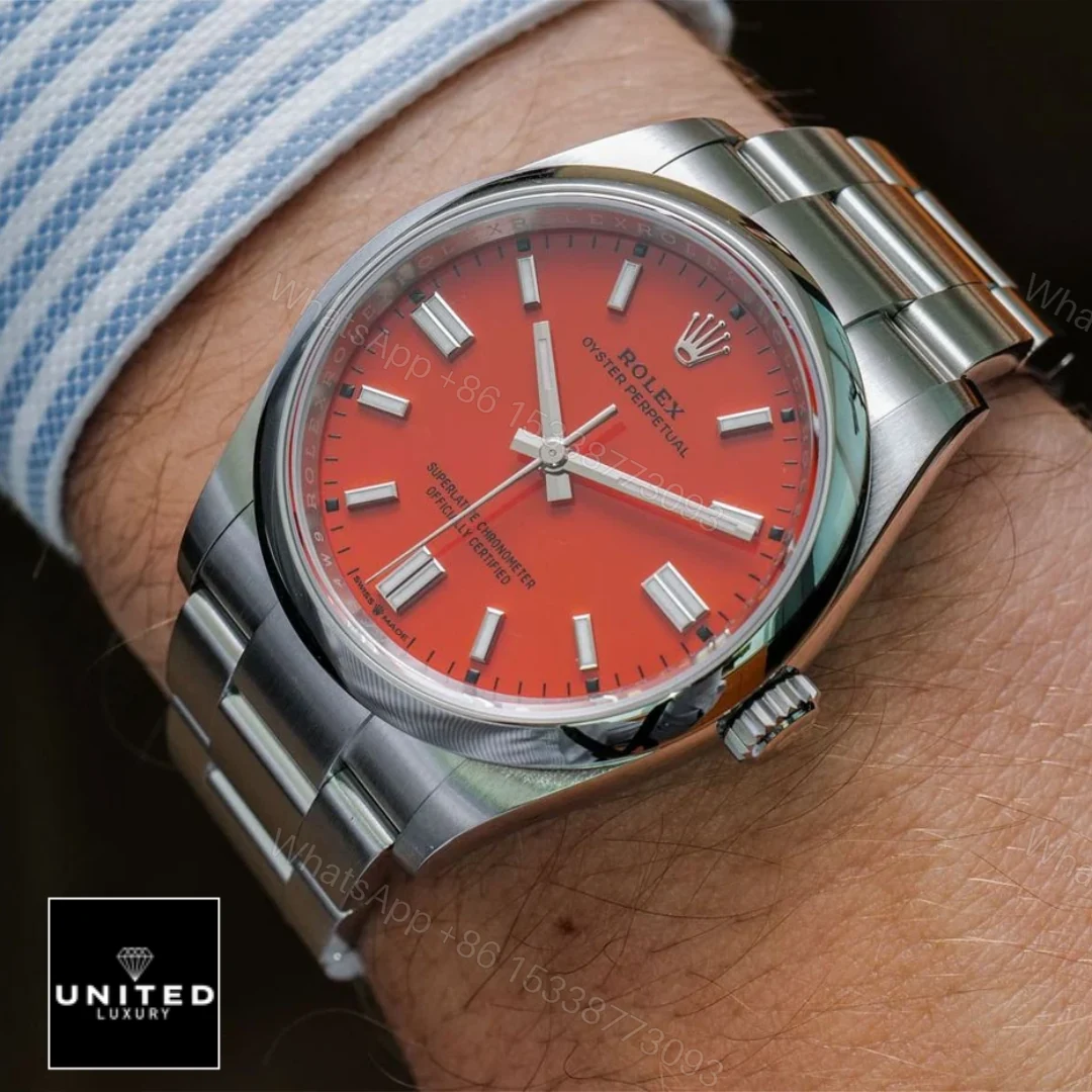 View 9 of Rolex Oyster Perpetual Red Dial 126000 Replica