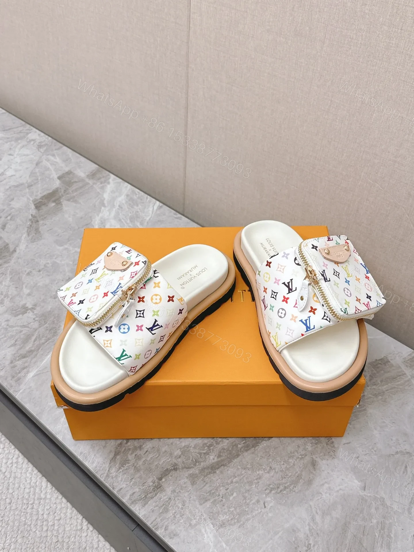 View 6 of LV Women White Leather Multicolor Logo Mules
