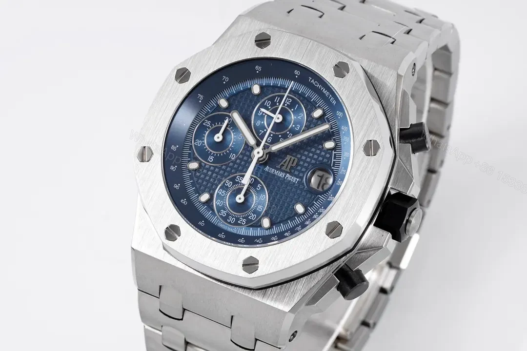 View 3 of JF Factory Audemars Piguet Royal Oak Offshore Stainless Steel Bracelet Watch with Blue Dial and 4404 Chronograph Movement