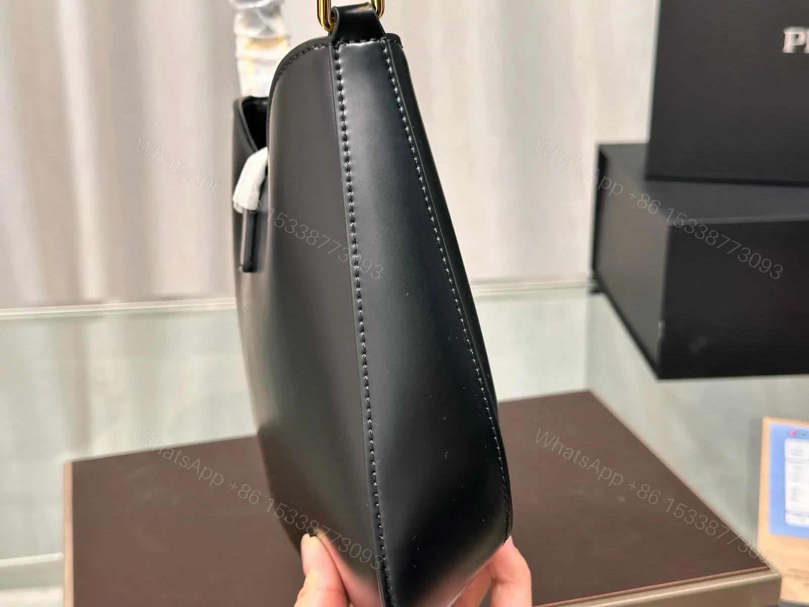 View 2 of CLEO SHOULDER BAG 26 IN BLACK BRUSHED LAMBSKIN GOLD HARDWARE