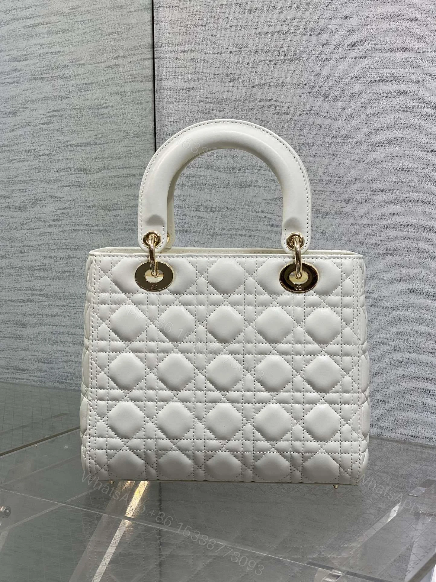 View 4 of Dior Medium Lady Bag in White Gold Hardware