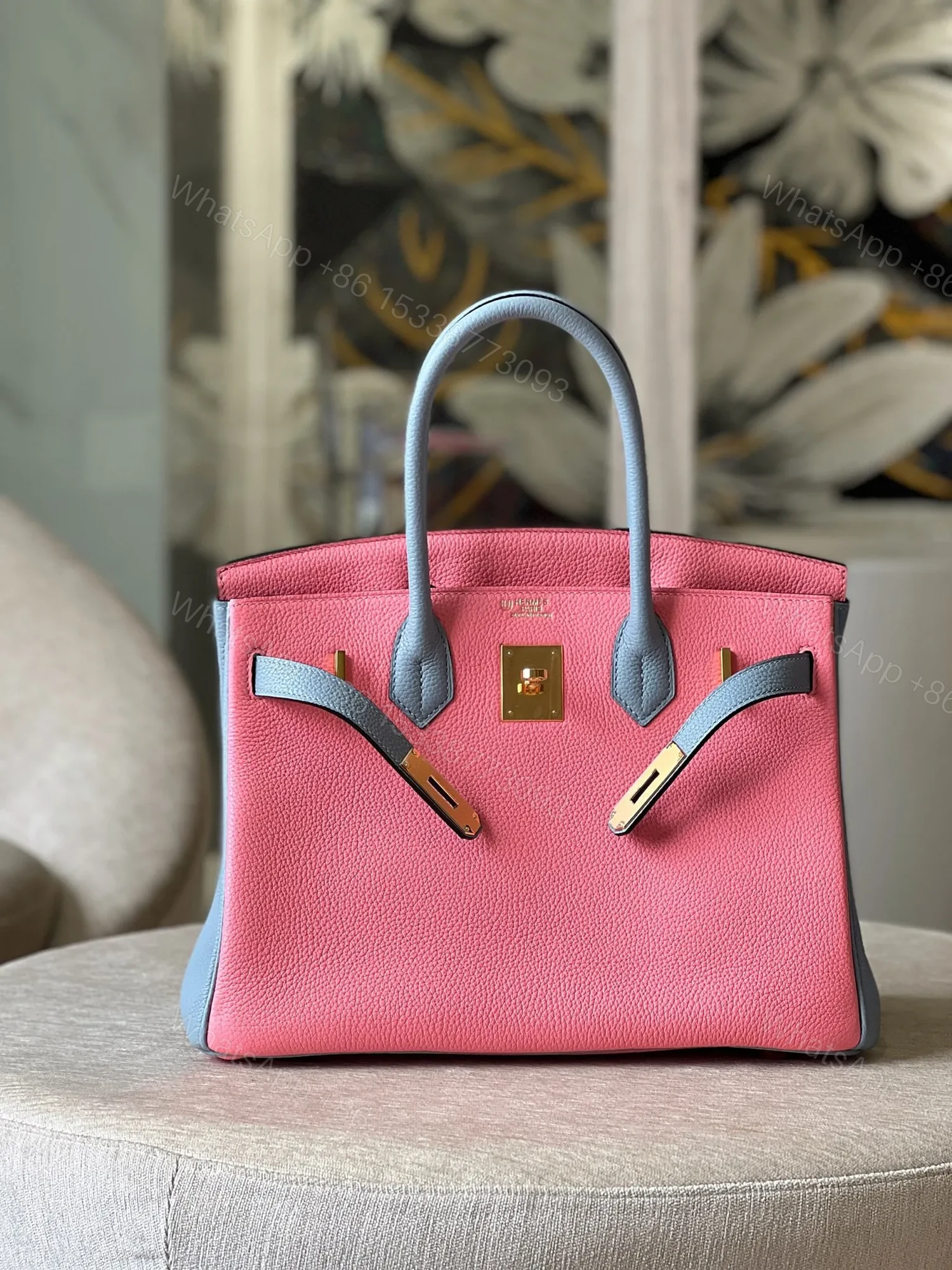 View 7 of HN 30 Liam Blue/ Rose Pink Togo Leather Gold Hardware