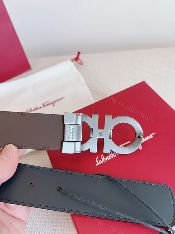 View 3 of Structured Leather Belt with Signature Ferragamo Hardware