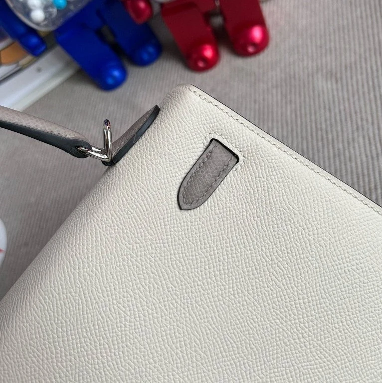 View 5 of H KELLY EPSOM CK10 CREAMY WHITE & M8 GRIS ASPHALTE SILVER HARDWARE 25CM