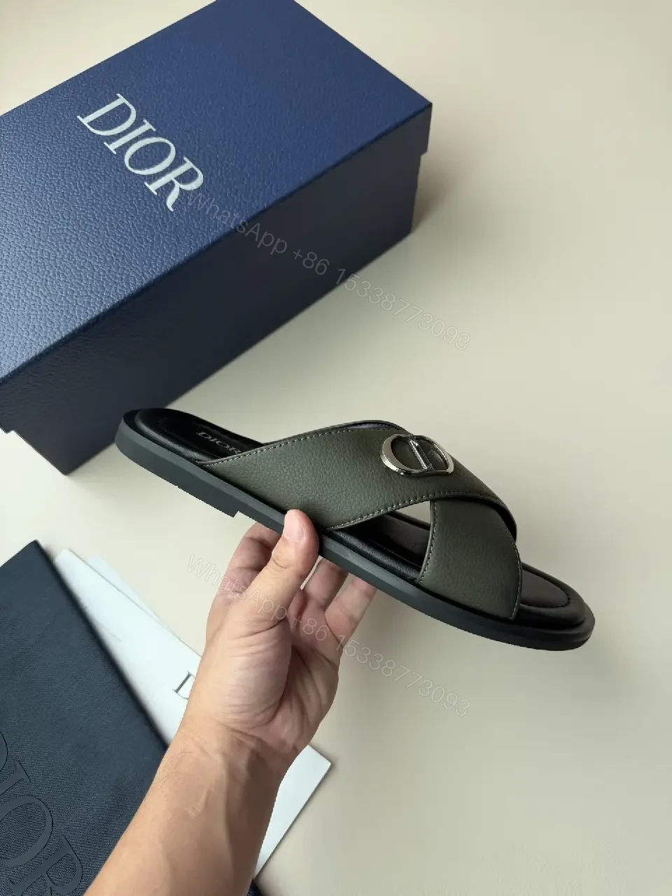 View 3 of Minimalist Leather Slides with Signature Hardware, Modern Comfort