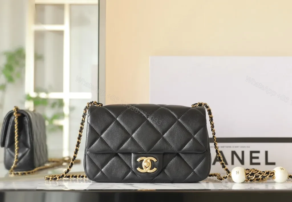 View 8 of Classic Black Quilted Leather Shoulder Bag, Gold Hardware, Crossbody/Shoulder Style