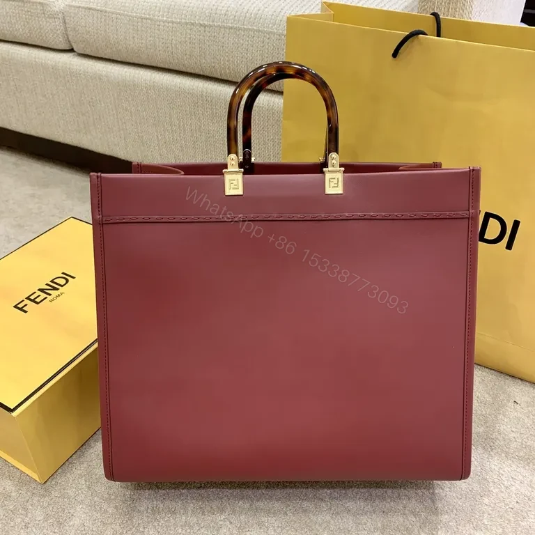 View 3 of Burgundy Leather Tote: Structured, Fendi-Inspired Luxury Bag