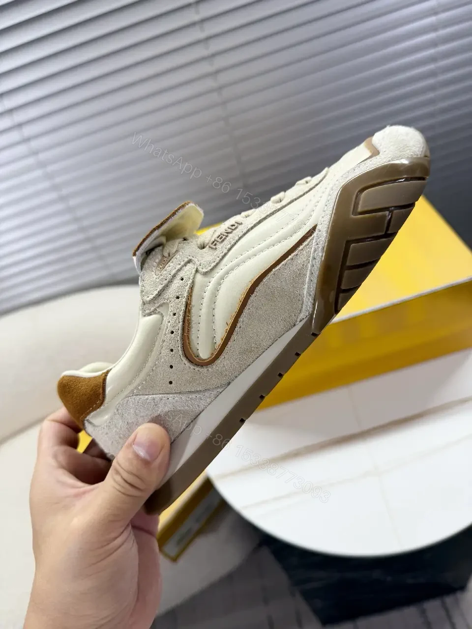 View 8 of White Leather Suede Casual Adjustable Velcro Fashion Sneaker