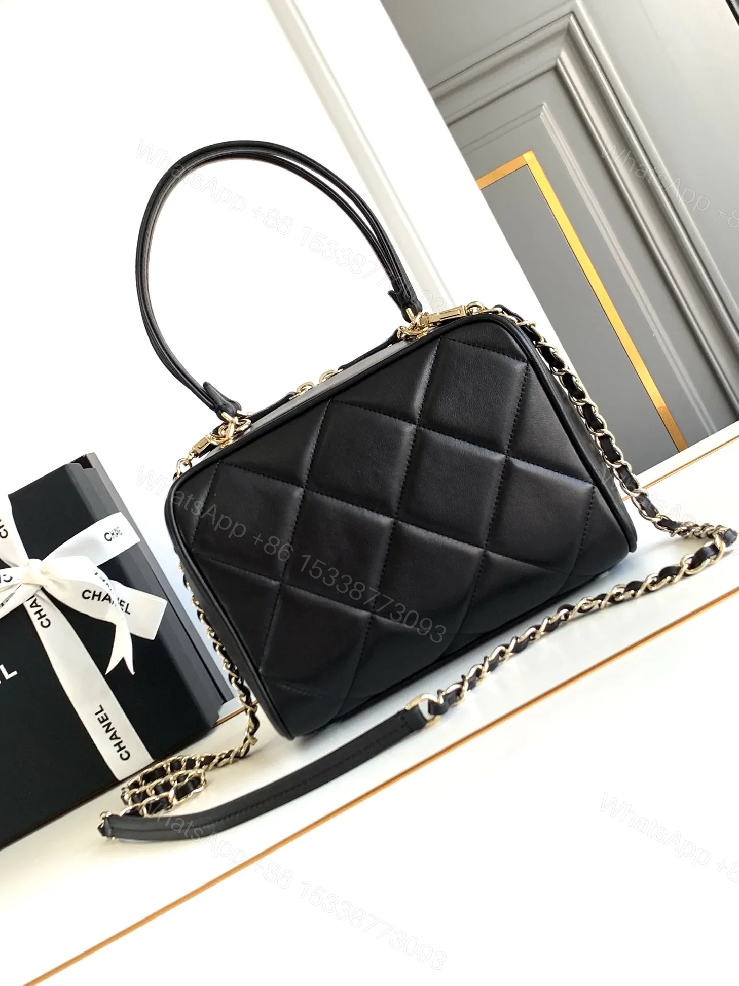View 7 of Chanel Black Quilted Lambskin Leather Bag