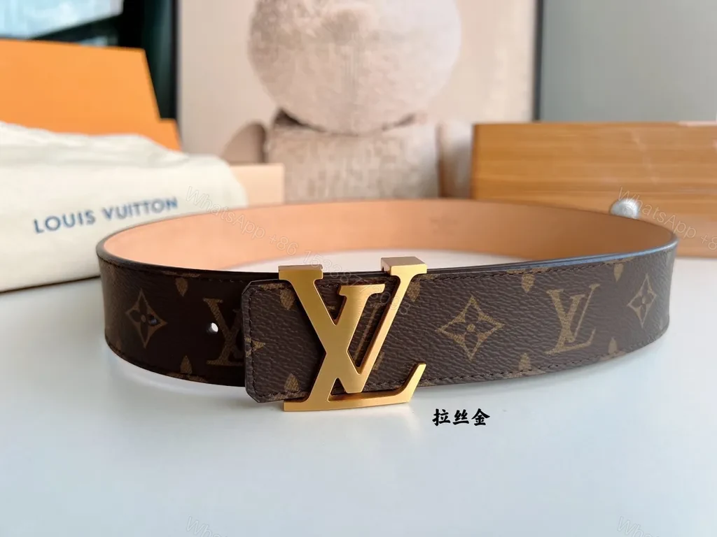 View 4 of Louis Vuittonâ€“Inspired Monogram Belt with Gold Buckle