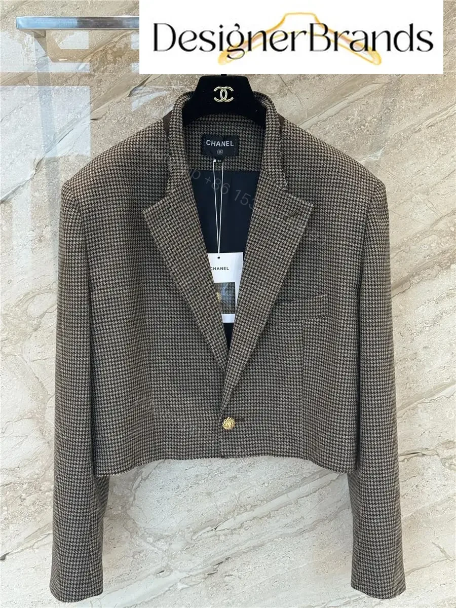 Chanel Brown Houndstooth Cropped Jacket — view 1