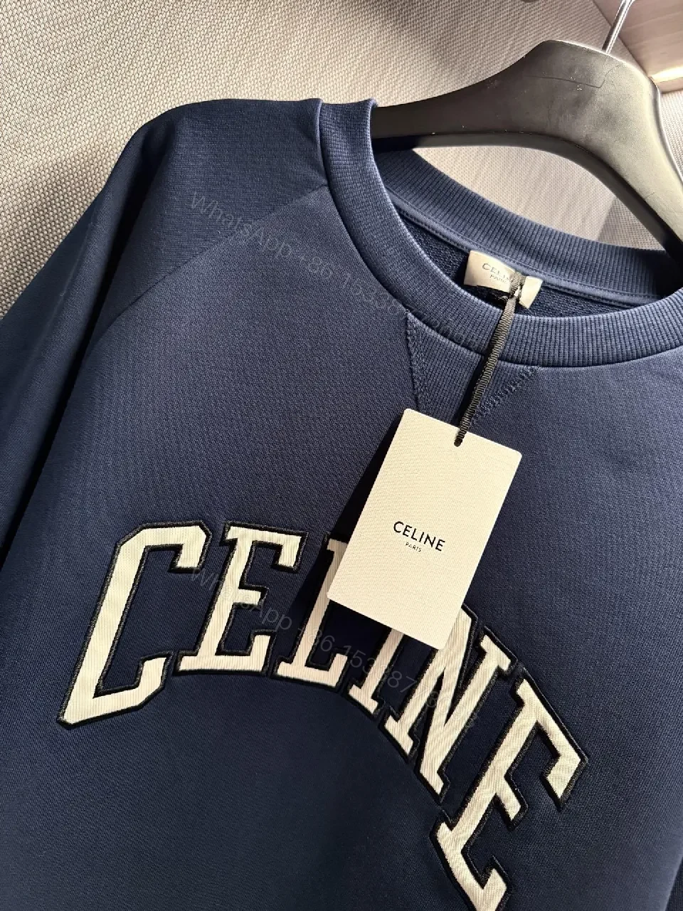 View 7 of Navy Collegiate Logo Sweatshirt with Soft Knit Comfort