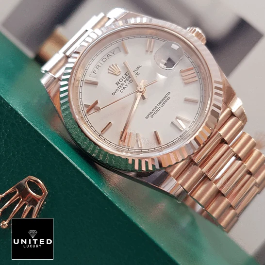 View 7 of Rolex Day-Date 228235 KW Rose Gold White Dial Replica