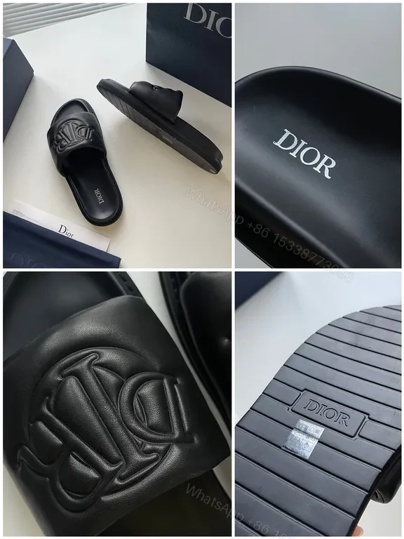 View 2 of Chic Black Dior-Embossed Slide: All-Day Comfort Luxury
