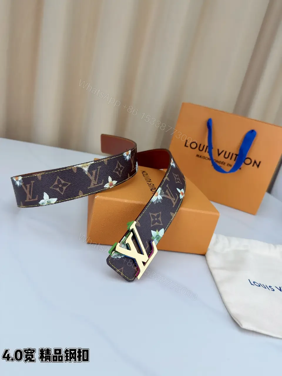 View 7 of Floral-Accent Canvas Belt with Luxe Buckle, Unisex