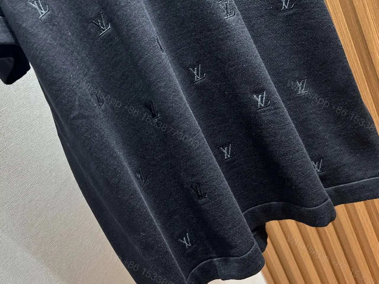 View 6 of Black Monogram Knit Tee: Subtle Texture, Everyday Luxury