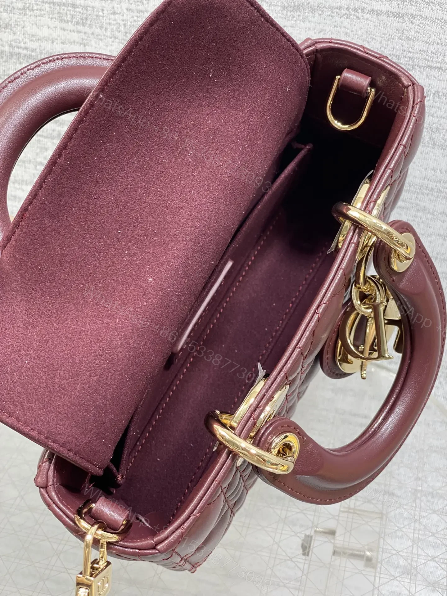 View 5 of DIOR SMALL LADY D‐JOY BAG 19 IN BURGUNDY GOLD HARDWARE