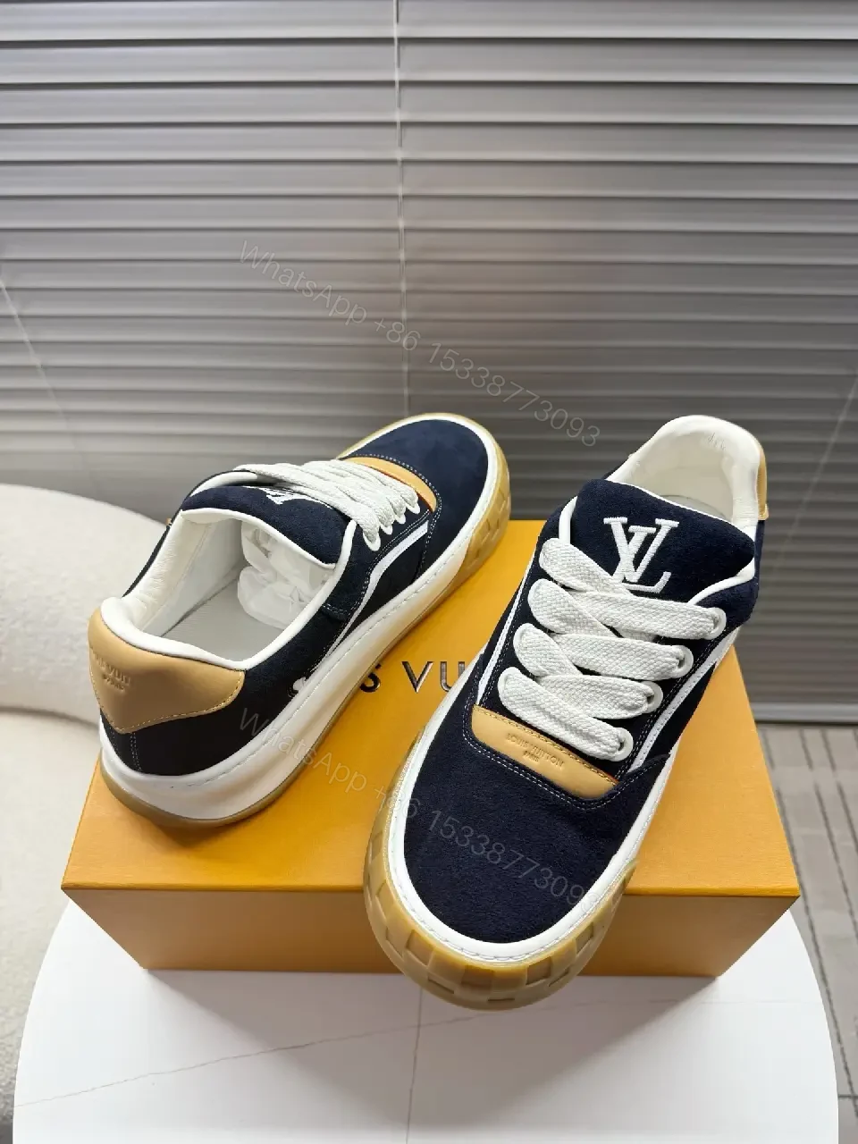 View 6 of Navy Suede Luxe Sneaker: Cream Accents, Gum Sole, High-Top