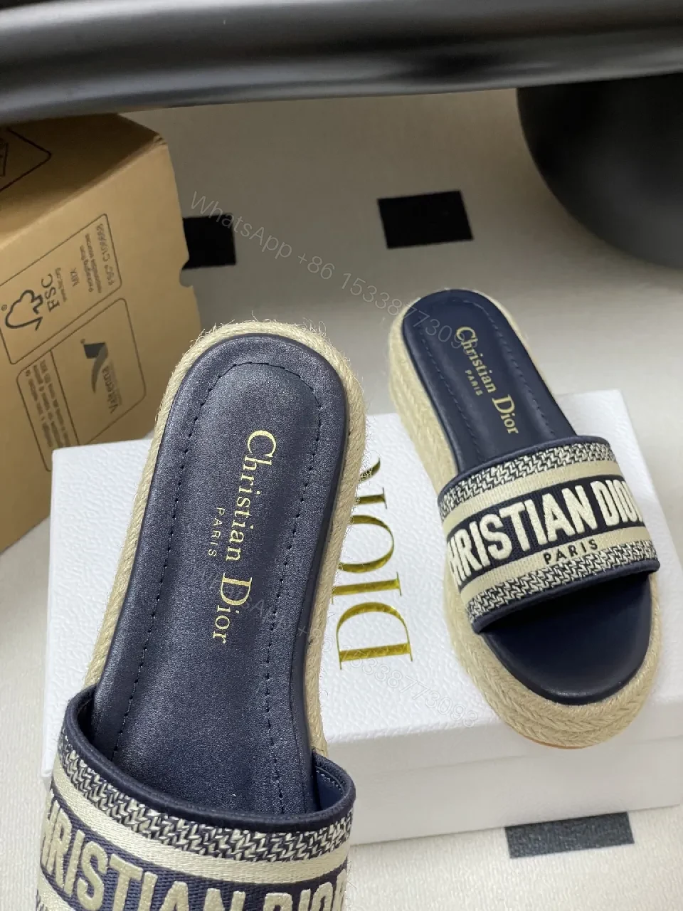 View 9 of Navy Espadrille Slides - Logo-Trim Luxe, Casual Slip-On