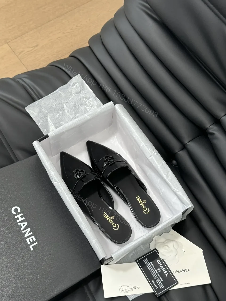 View 3 of Patent-Gloss Slippers: Chanel-Influenced, Pointed-Toe Luxury Flats