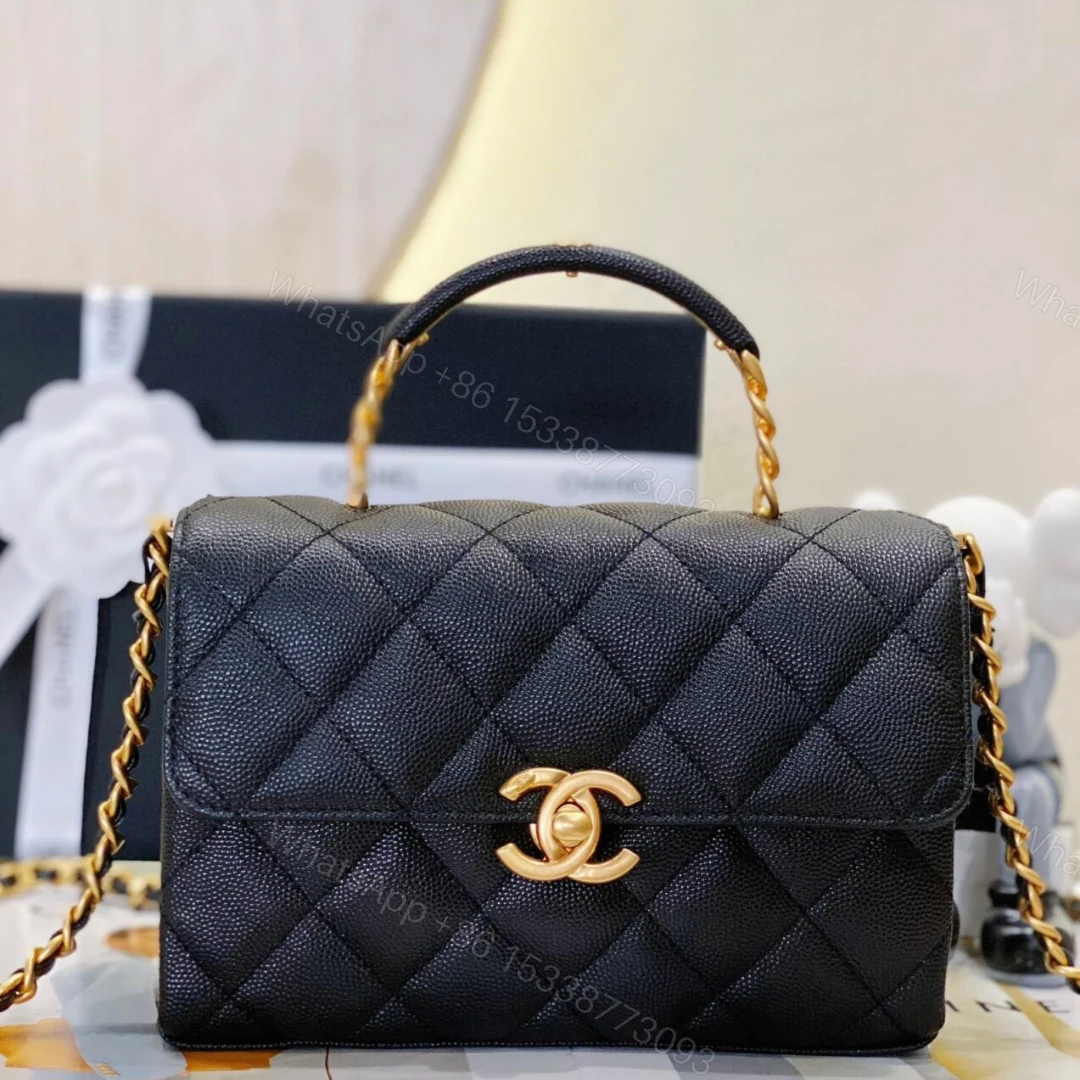 Chanel Handle Woman’s Black Leather Handbags Pebbled Leather 19cm — view 1